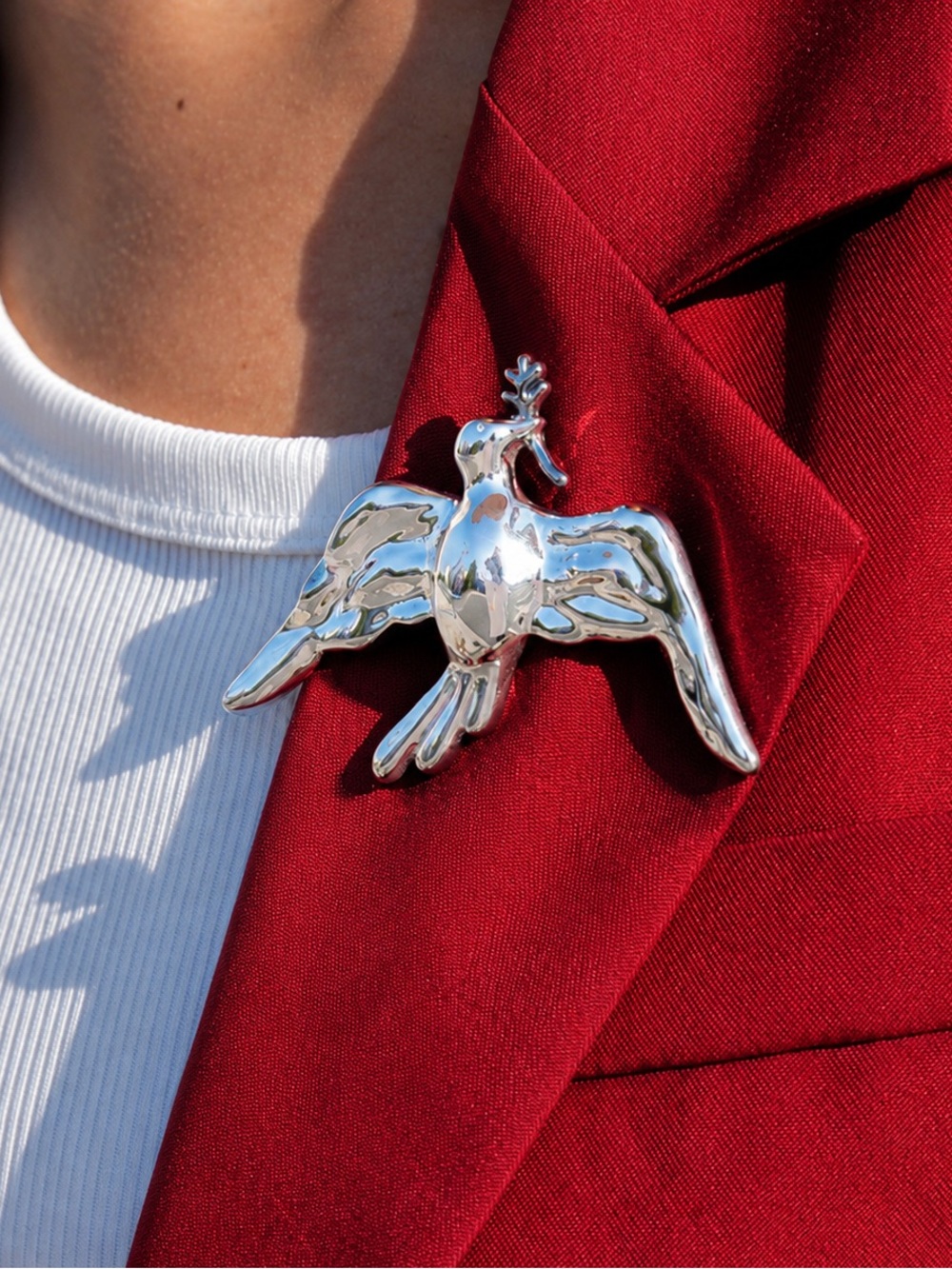 Silver Flying Bird Brooch – Statement Dove Pin